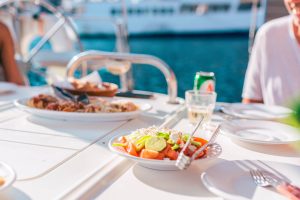 tasty greek dishes at Barca's boat excursions waiting customers to enjoy them