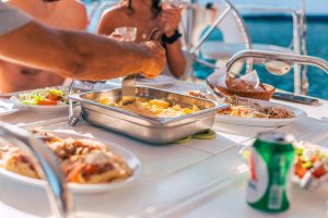 tasty greek dishes at Barca's boat excursions waiting customers to enjoy them